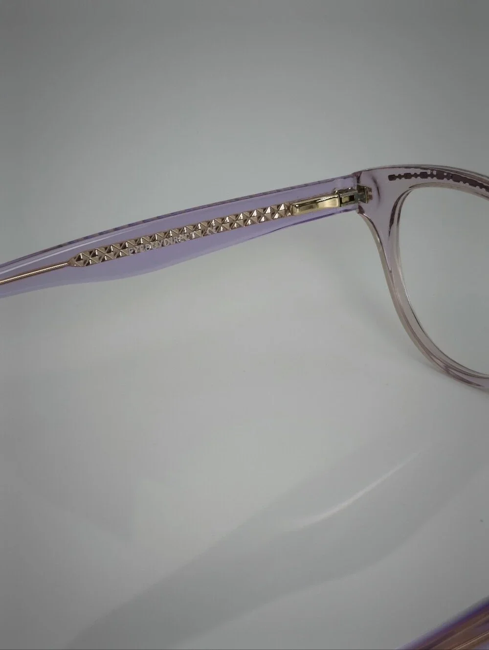 Arcady. Women's Fashion Eyeglasses - Light Lavender Frame Gold Inserts.